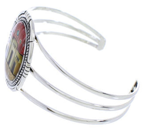 Multicolor Native American Village Design Silver Cuff Bracelet MX27467